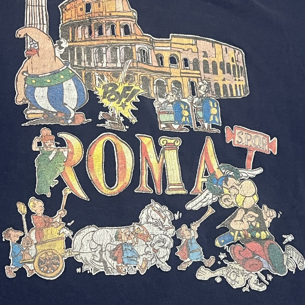 Vintage Single Stitch 90s Roma Italy Cartoon Roman Coliseum graphic shirt